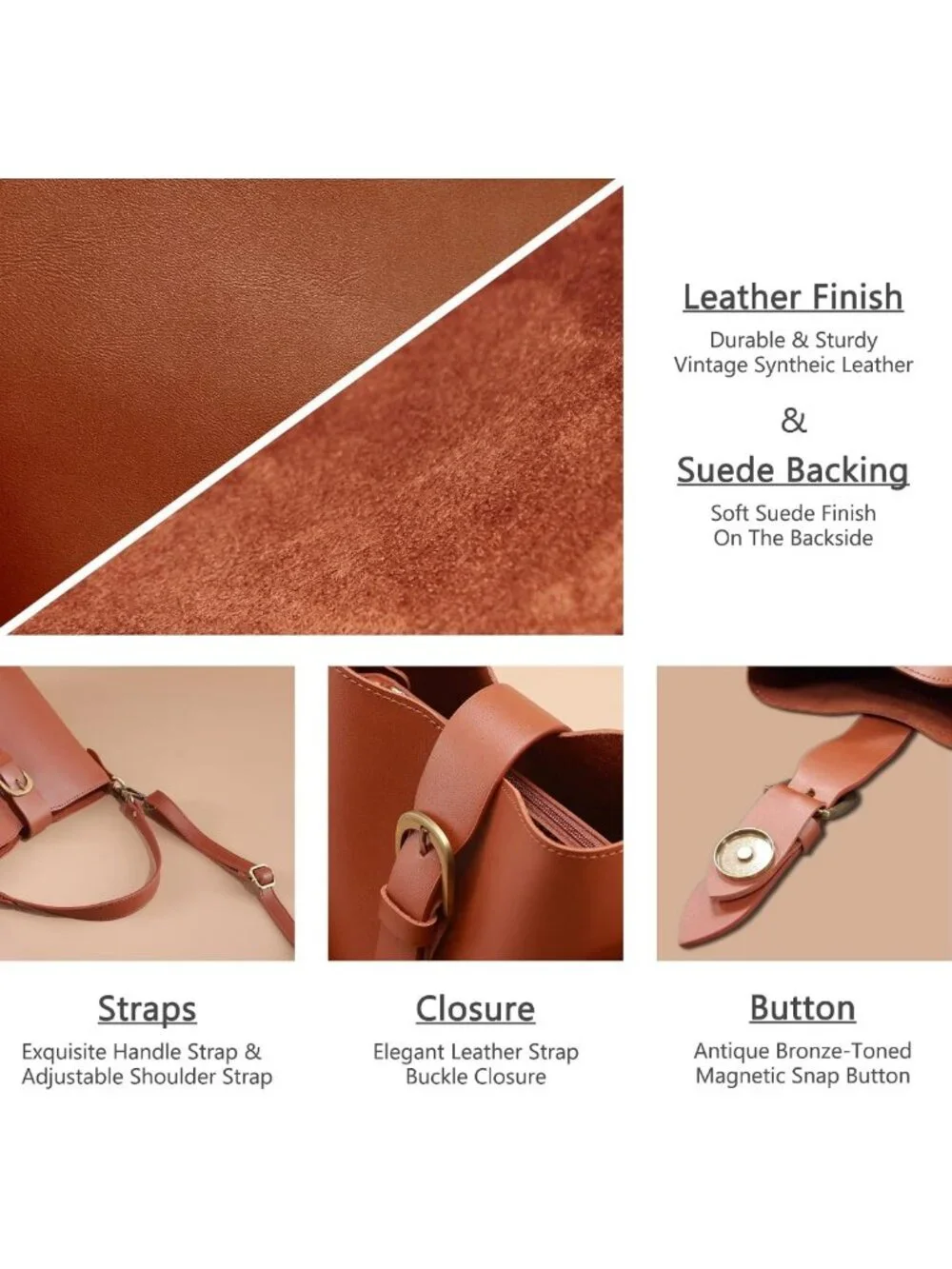 Vegan Leather Hobo Bag for Women - Retro Casual Purse, Classic Vintage Shoulder